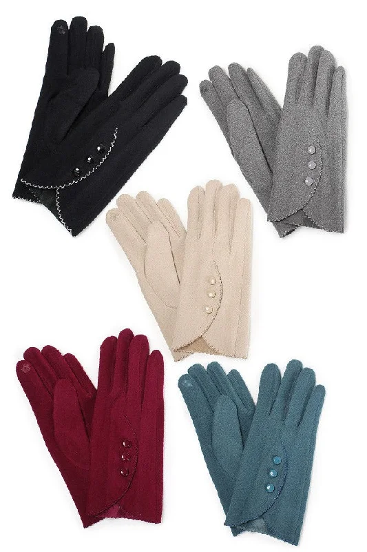 Embroidery Lace Button Deco Winter Gloves