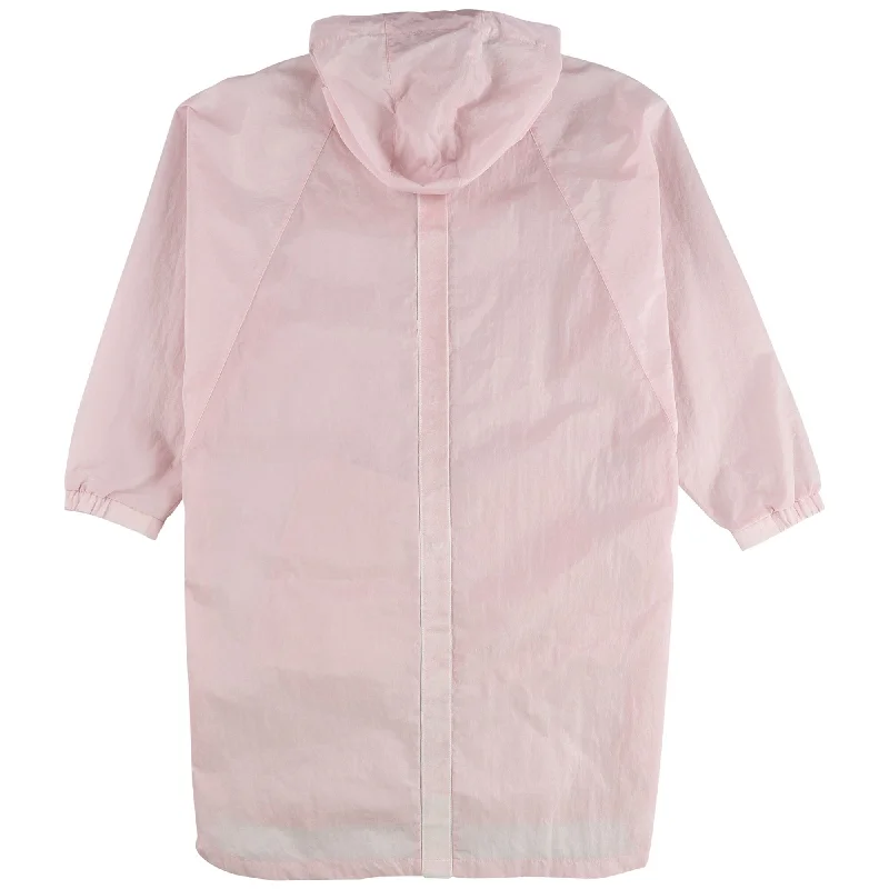 Reebok Womens Solid Snap Up Drawstring Waist Windbreaker Jacket, Pink, Small