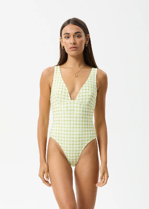 AFENDS Womens Darcy - Check One Piece - Lemongrass Check