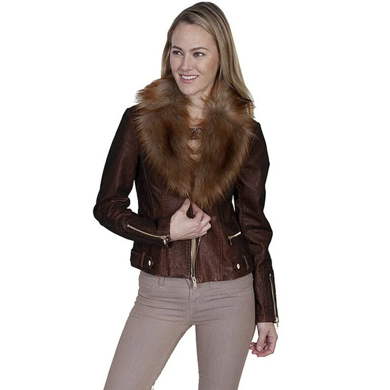 Scully Western Jacket Womens Faux Fur Notched Lapels Zip Front F0_8052