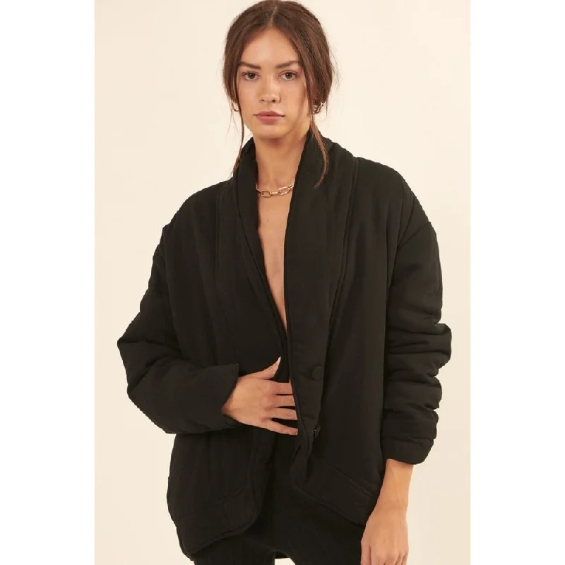 Long Sleeves Black Solid Woven Jacket