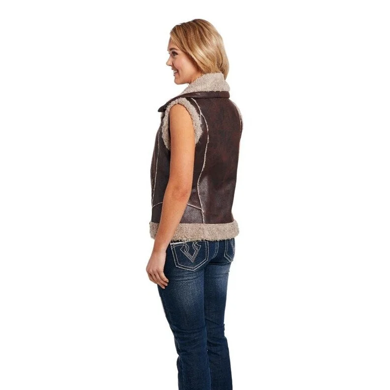 Cripple Creek Western Vest Womens Faux Aviator Zip Pinecone CW8413