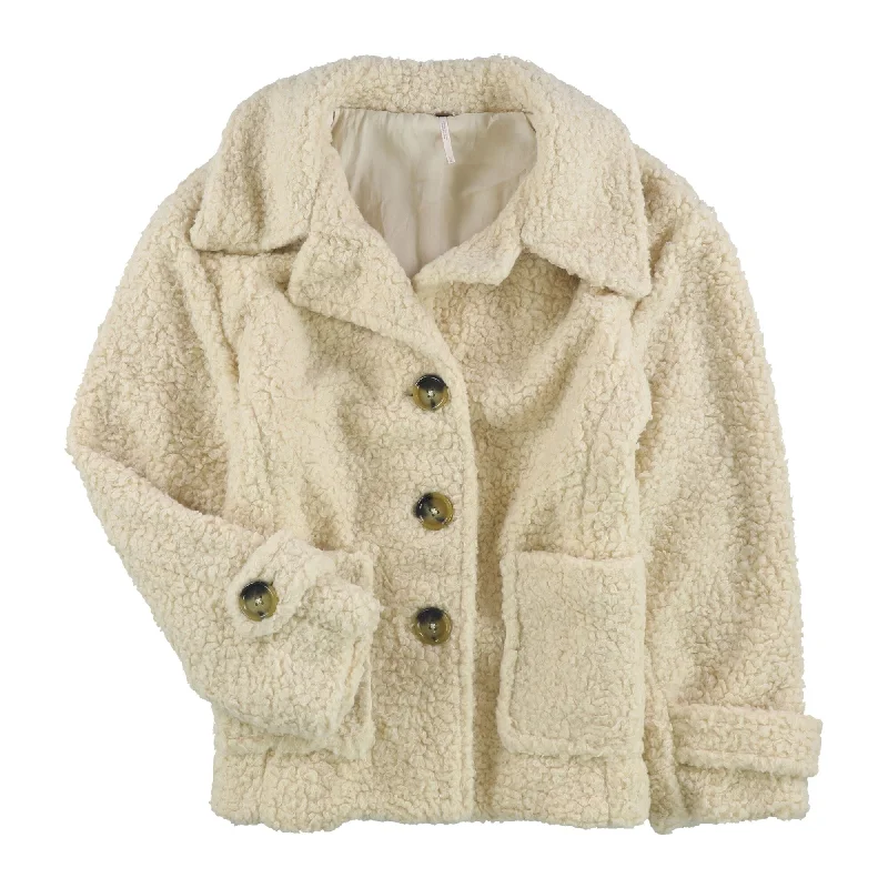 Free People Womens So Soft Pea Coat, Beige, X-Small