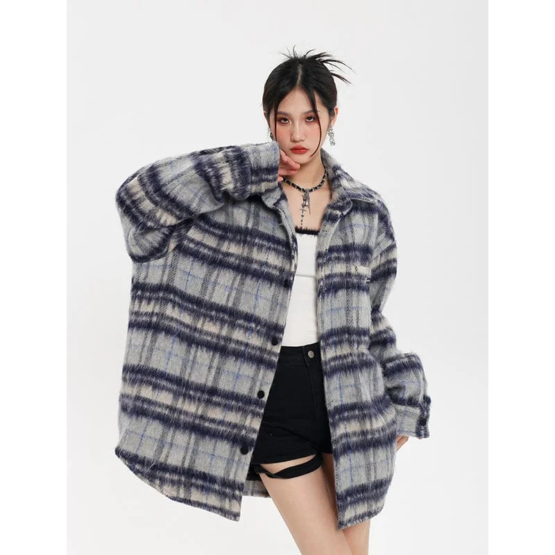 RTK (W) No. 3101 BLUE WOOLEN PLAID SHIRT JK