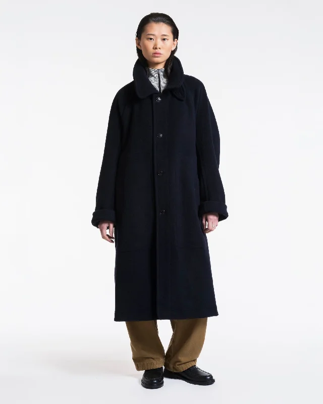 G.o.D Army Trench Reversible Tambura Golf Wool Navy/Brown Check