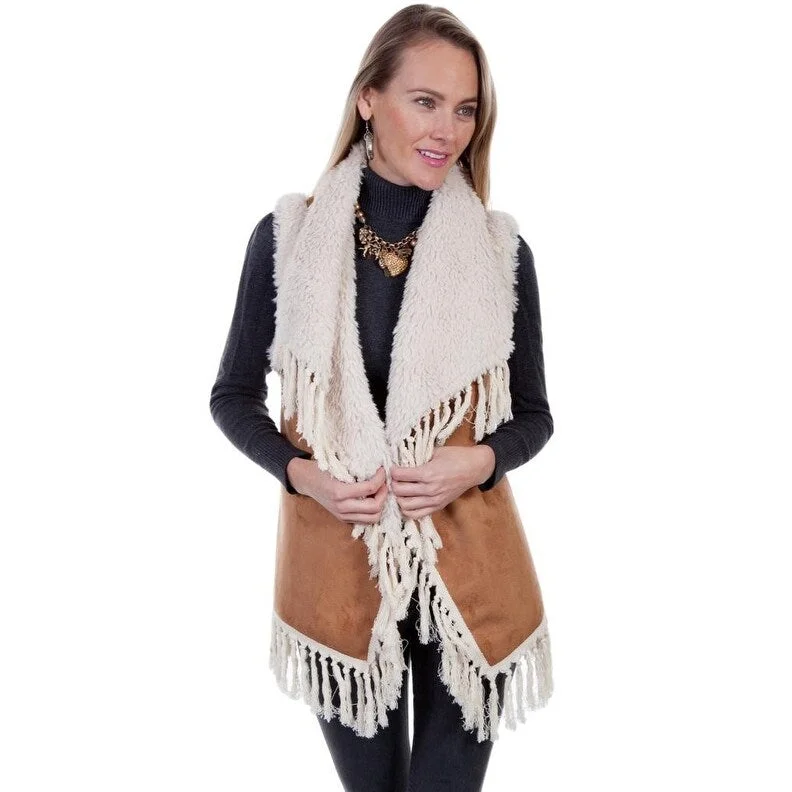 Scully Western Vest Womens Faux Shearling Knotted Fringe F0_8027