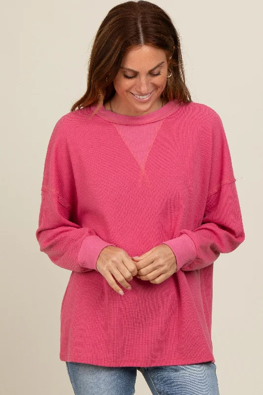 Pink Waffle Knit Sweatshirt