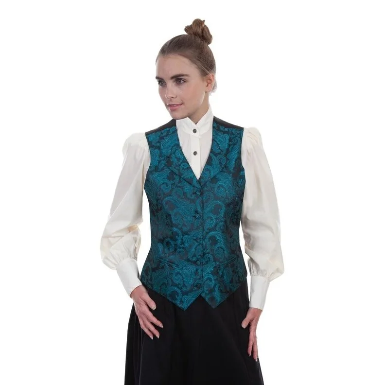 Scully Western Vest Womens Rangewear Paisley Button Teal F0_RW606