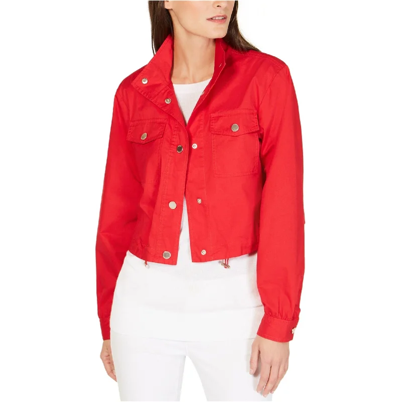 Michael Kors Womens Poplin Cargo Cropped Jacket, Red, 10