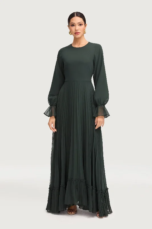 Hajer Pleated Chiffon Maxi Dress - Emerald