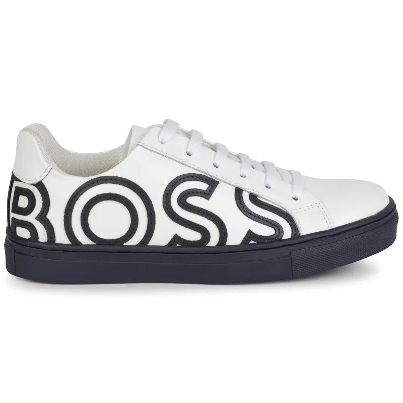 White Navy Logo Lace Sneaker