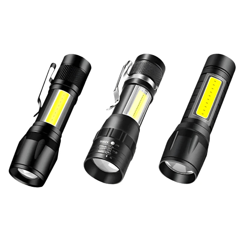 Portable Zoom LED Rechargeable Flashlight 3 Lighting Modes Long Range Camping Light Mini Torch Waterproof  Built In Battery