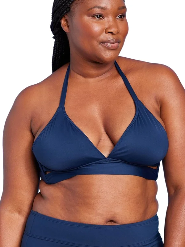 Women's Faux Wrap Halter Bikini Top,Navy