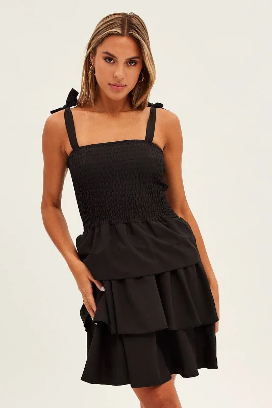 Black Tie Shoulder Skater Dress