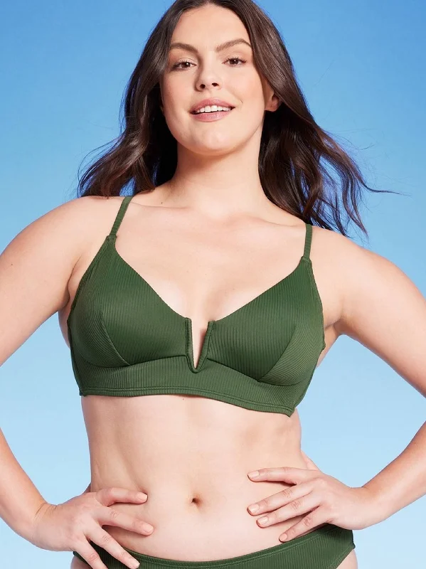 Women's Ribbed Bikini Top,Dark Green