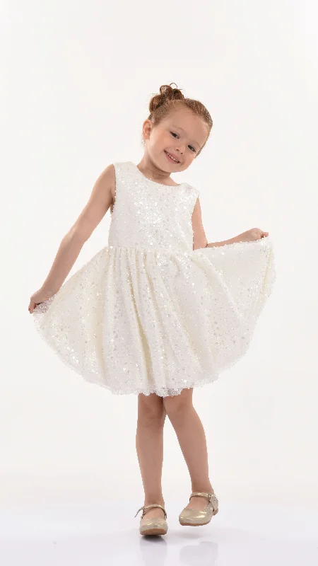 Pearl White Ainsley Sequin Bow Dress