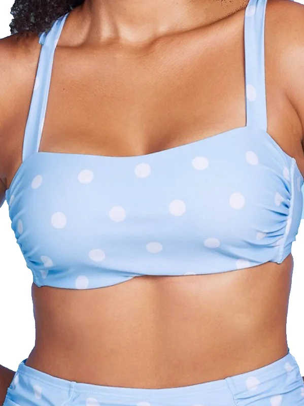 Women's Polka Dots Criss Cross Back Bikini Top,Light Blue