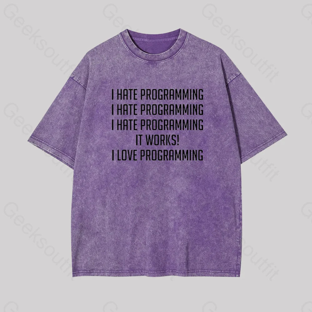 I Love ProgrammingGeek Washed T-shirt