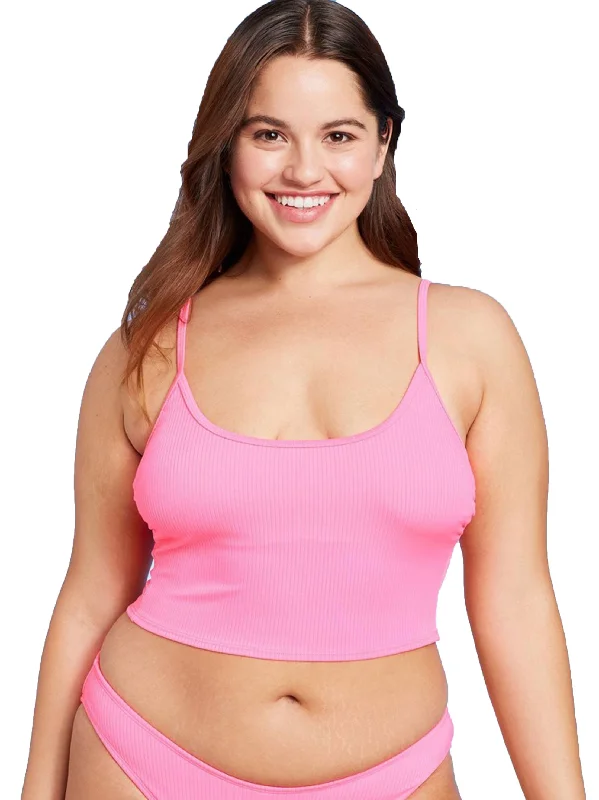 Women's Ribbed Bikini Top,Pink