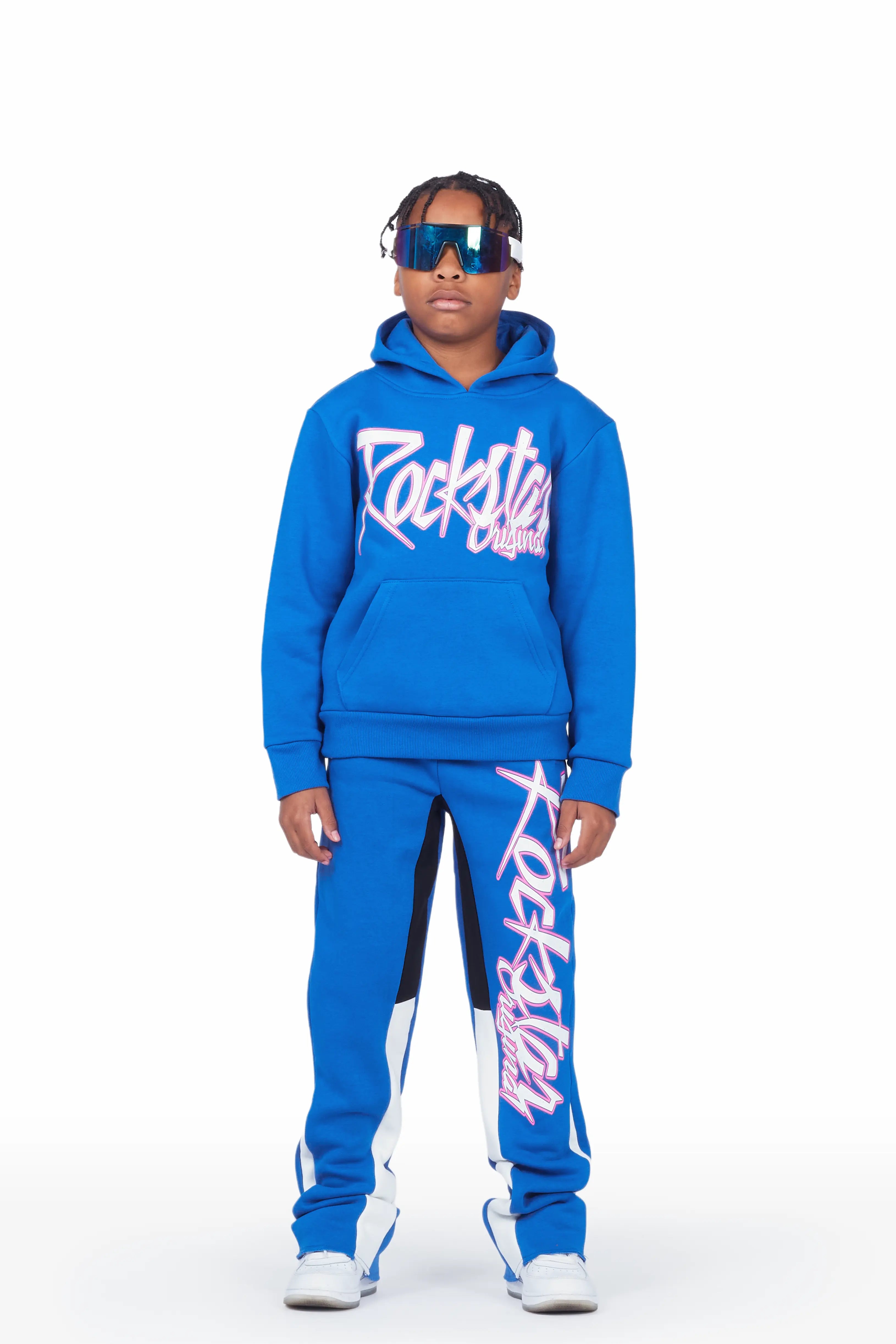 Boys Kalibre Royal Blue Hoodie Stacked Flare Track Set