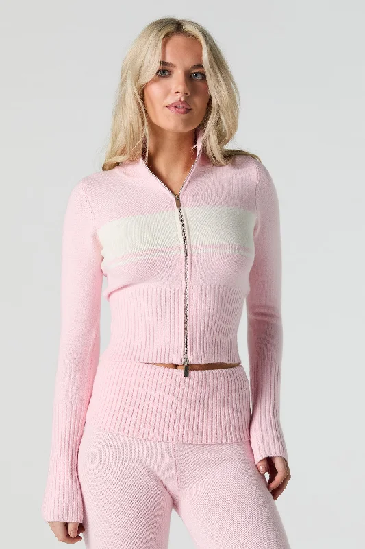 Knit Zip-Up Turtleneck Sweater