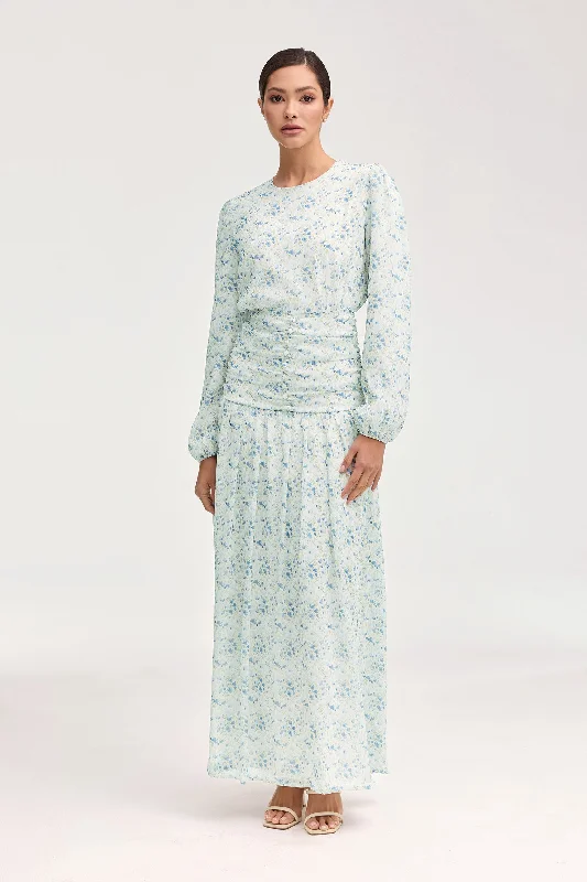 Randa Rouched Maxi Dress - Blue Floral