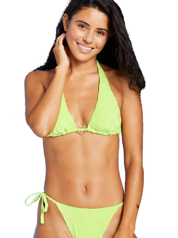 Women's Floral Textured Ring Front Bikini Top,Lime Green