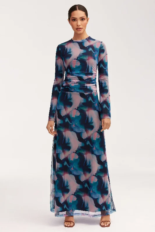 Adelina Rouched Maxi Dress - Blue Tie Dye