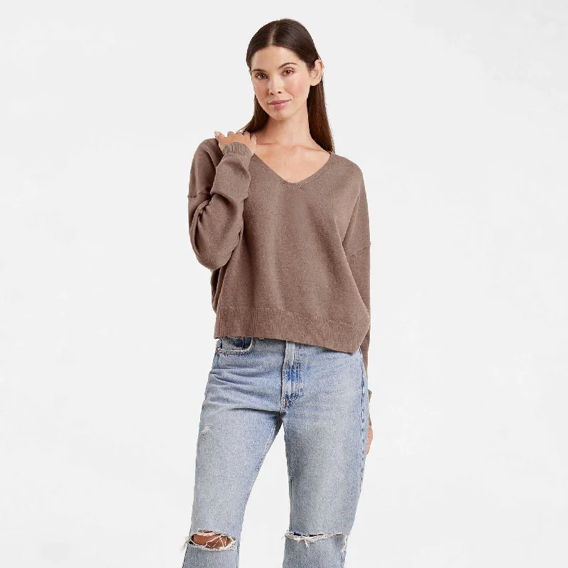 Luxe Knit V-Neck Sweater | Mocha