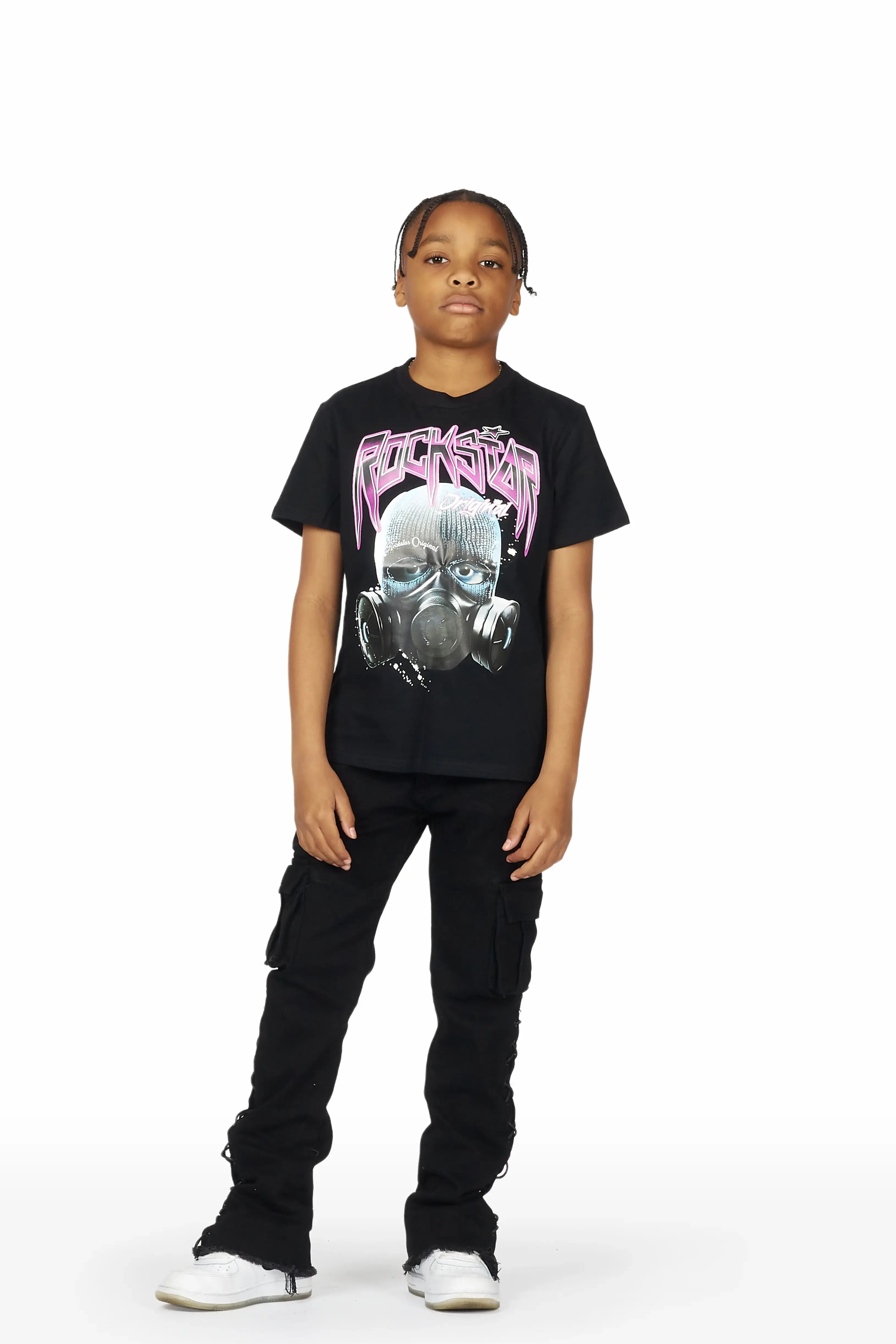 Boys Paco Black T-Shirt/Stacked Flare Cargo Jean