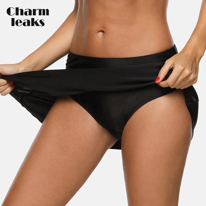 Charmleaks Women Bikini Bottom Swim Skirt Build-in Brief  Swim Trunks Solid Swimwear Briefs Swimming Bottom Tankini Bottoms