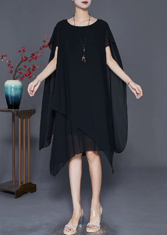 Handmade Black Asymmetrical Design Chiffon Maxi Dresses Summer