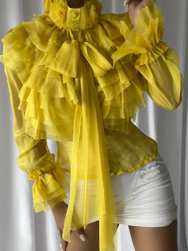 CORAL Bowknot Ruffle Blouse in Yellow