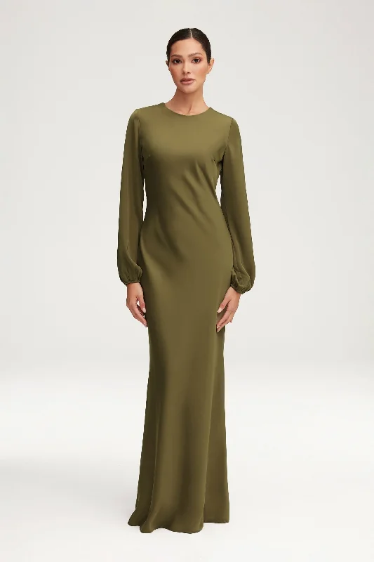 Kamila Satin Maxi Dress - Olive Night