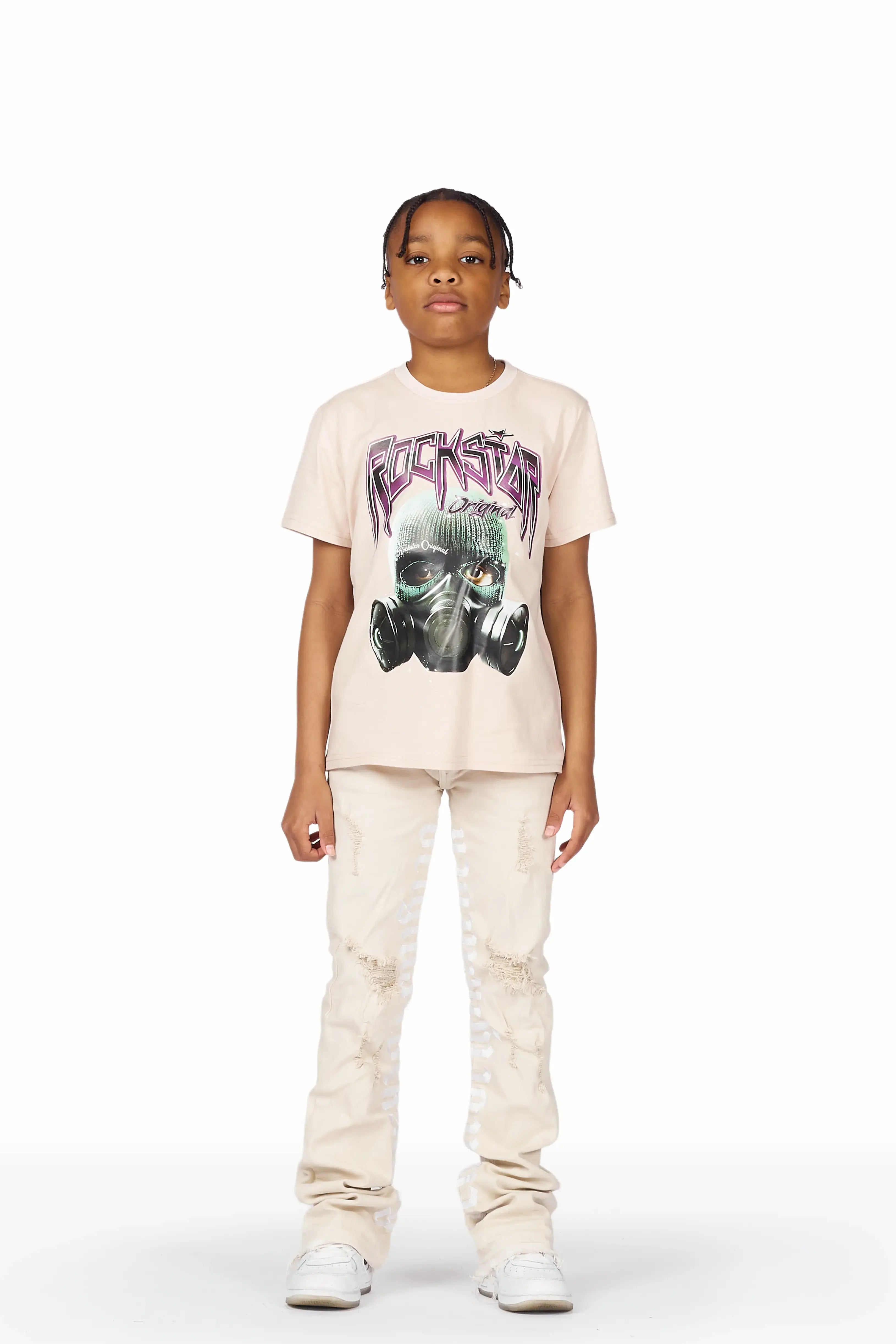 Boys Xenos Beige T-Shirt/Super Stacked Flare Jean