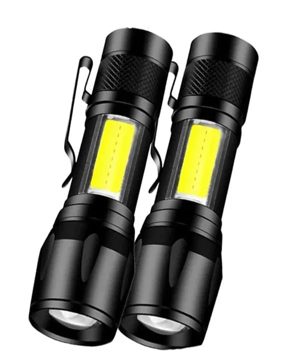 Mini Rechargeable LED Flashlight COB+XPE Portable Torch Camping Lantern Zoomable Focus Light Tactical Flashlight with Pen Clip