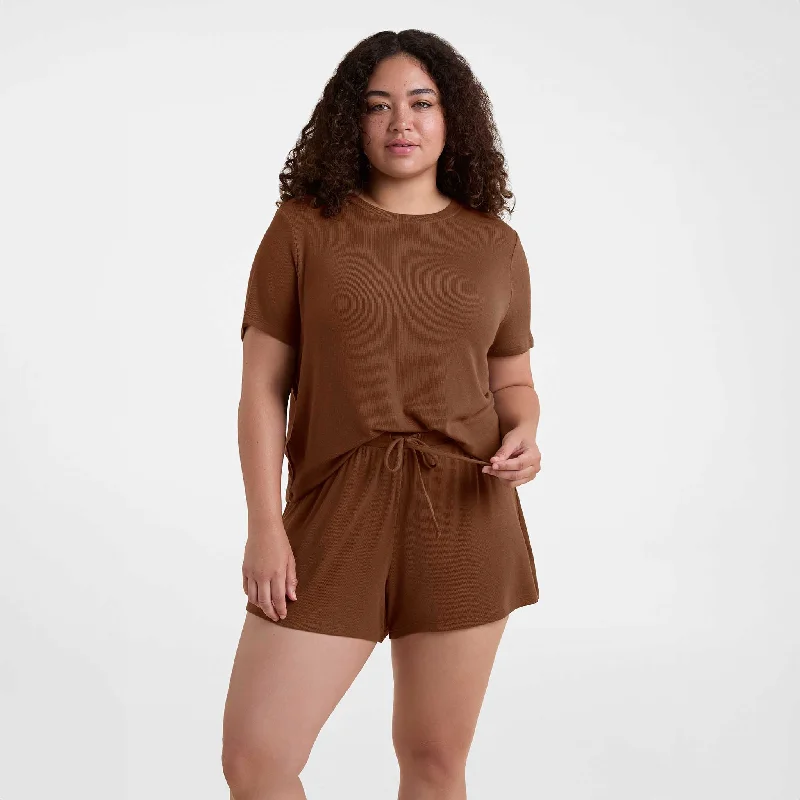 Ribbed Pajama Short Set | Chocolate