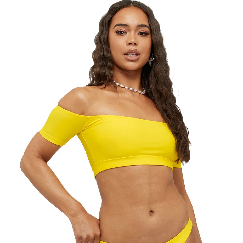 Women's Off Shoulder Solid Bikini Top,Yellow