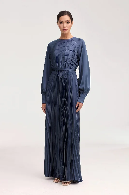 Nadira Satin Pleated Maxi Dress - Dusk