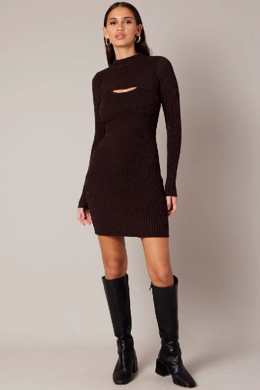 Brown Knit Dress and Shrug Set Mini