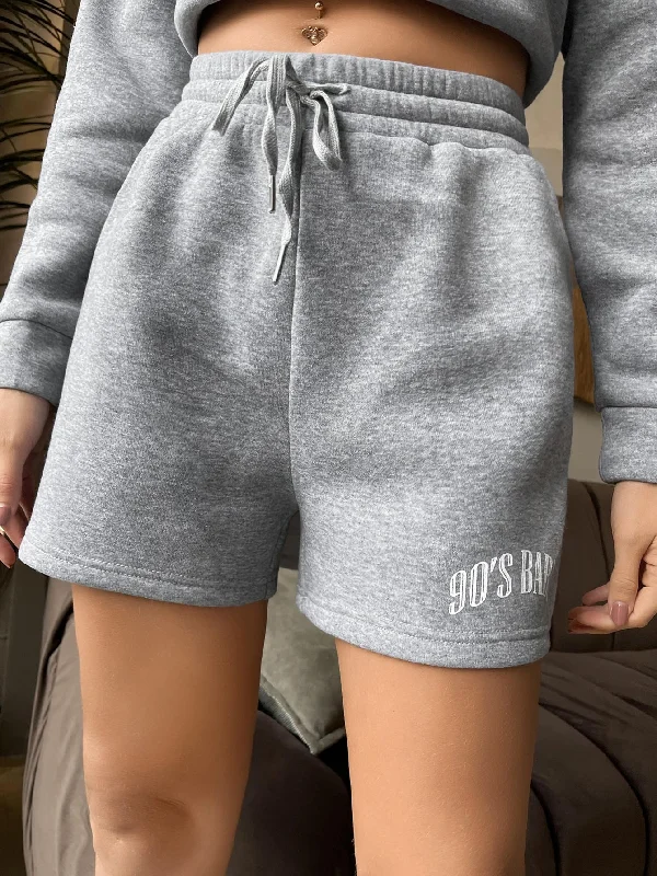 Casual Letter Drawstring High Waist Women Shorts