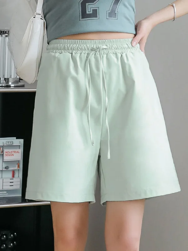 Casual Plain Drawstring Natural Women Shorts