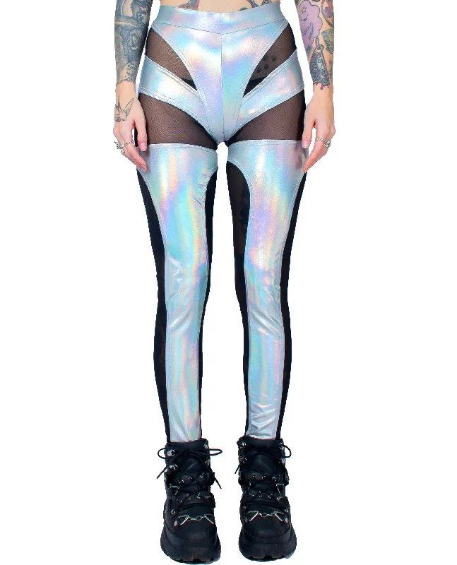 SEDUCTION XXX LEGGINGS HOLOGRAPHIC / BLACK MESH