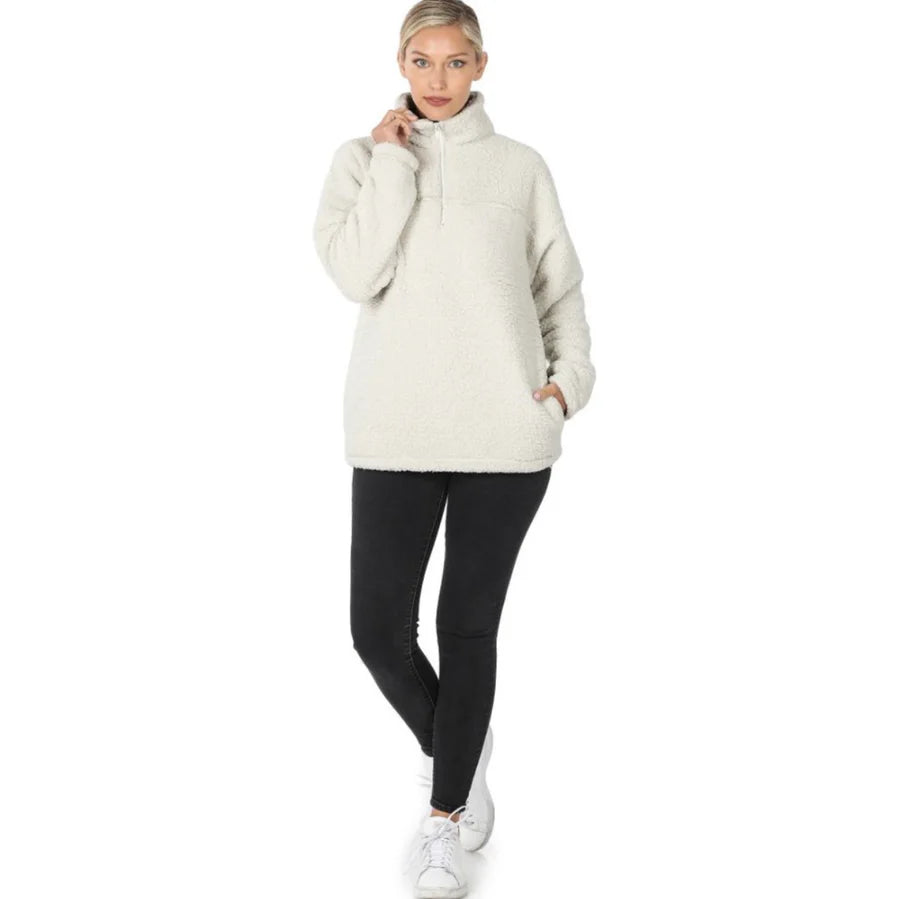 White Sherpa Fleece Pullover