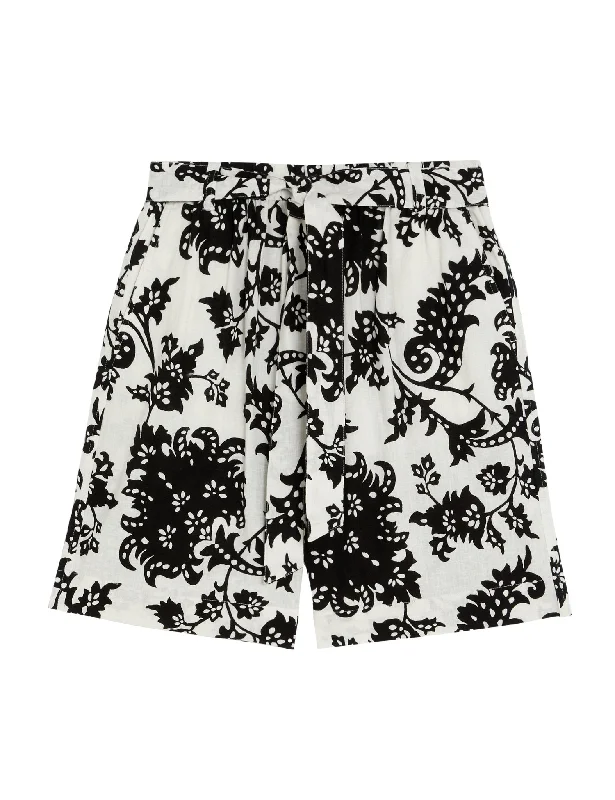 Linen Rich Printed High Waisted Shorts