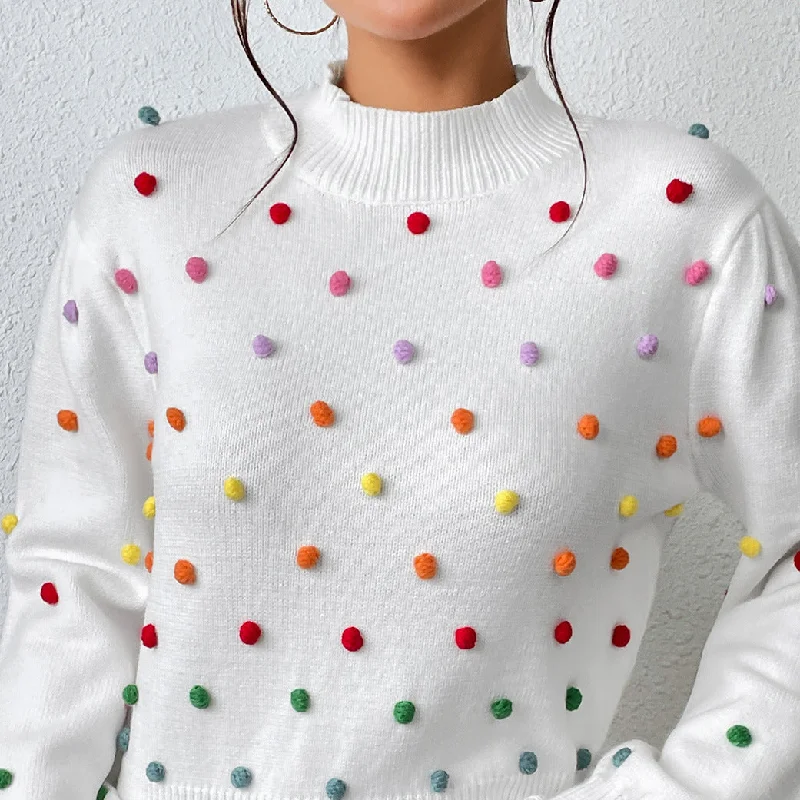 Stylish Three-Dimensional Colourful Thread Ball Knit Sweater Wholesale Womens Tops