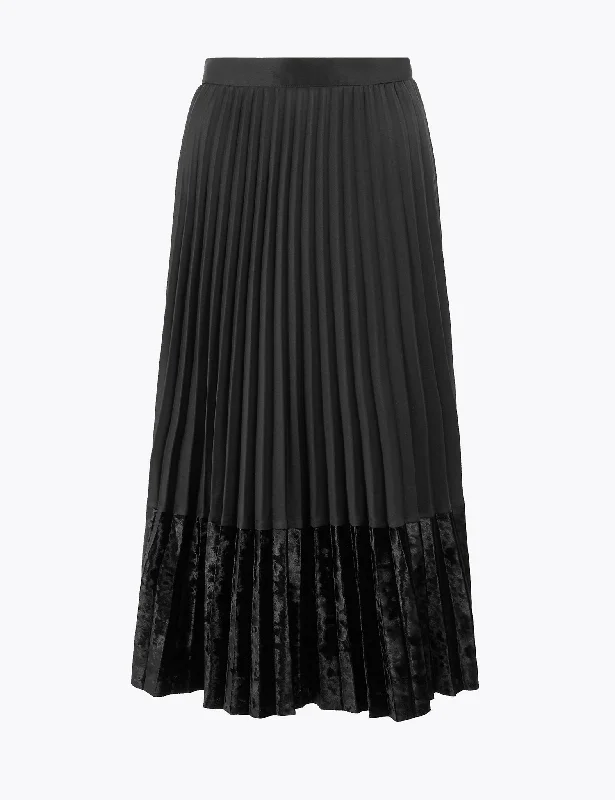 Border Pleated Midi Skirt