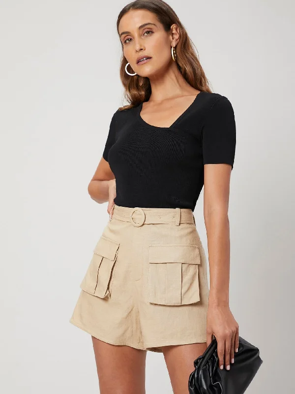 Boho Plain Zipper High Waist Women Shorts