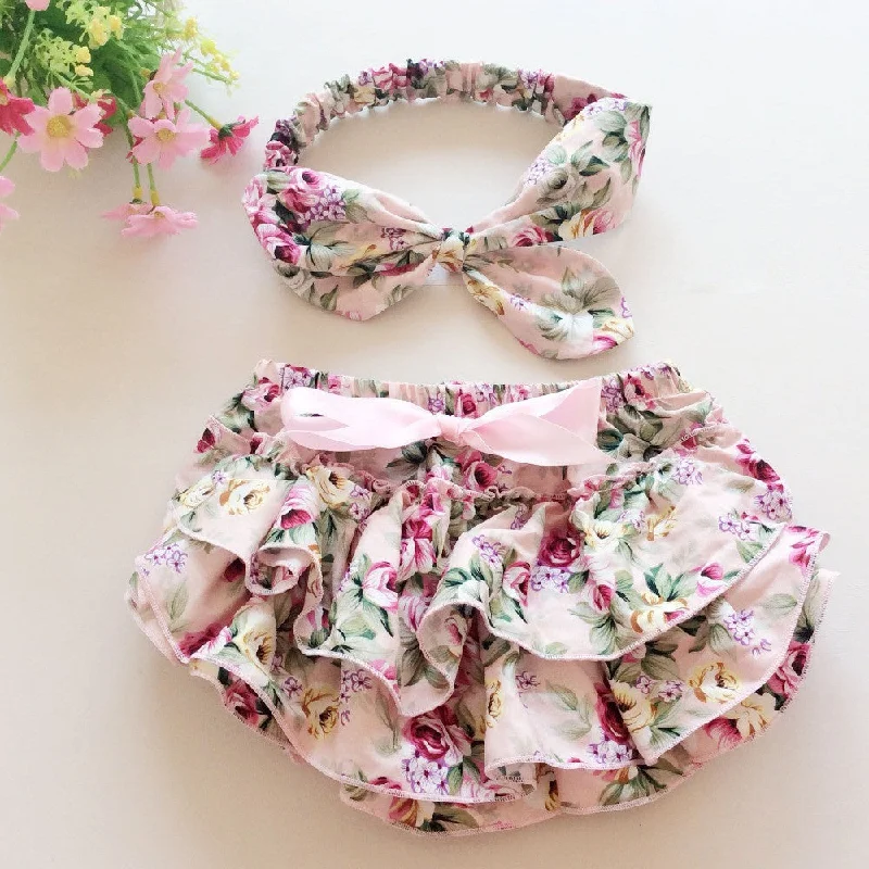 baby summer style bloomers baby ruffle panties with headband ruffled shorts baby girls