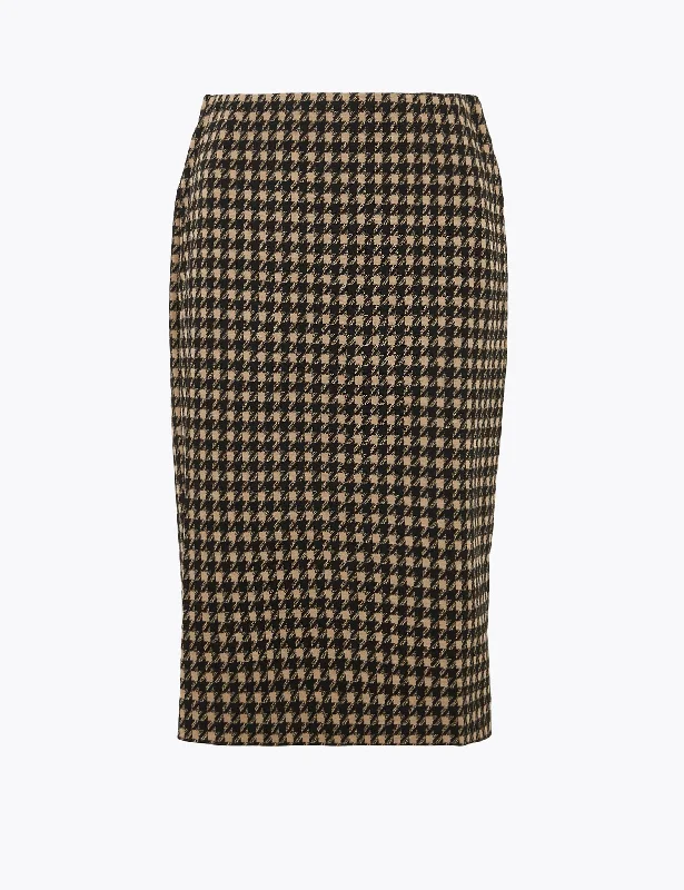 Jersey Houndstooth Knee Length Pencil Skirt